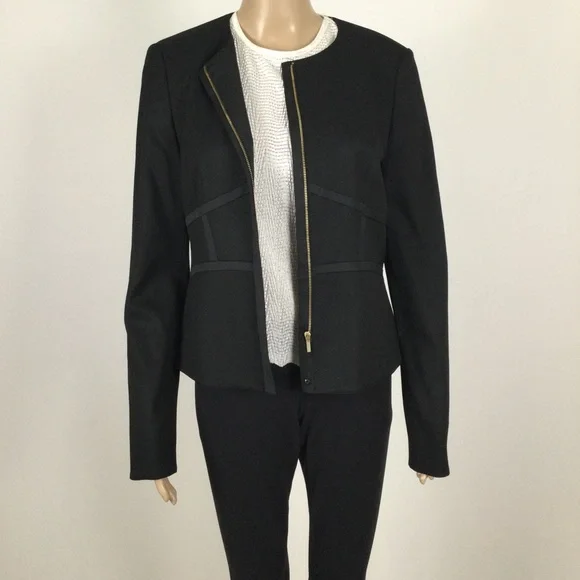 HUGO BOSS Collarless Lined Black Zipper Jacket - Picture 3 of 6